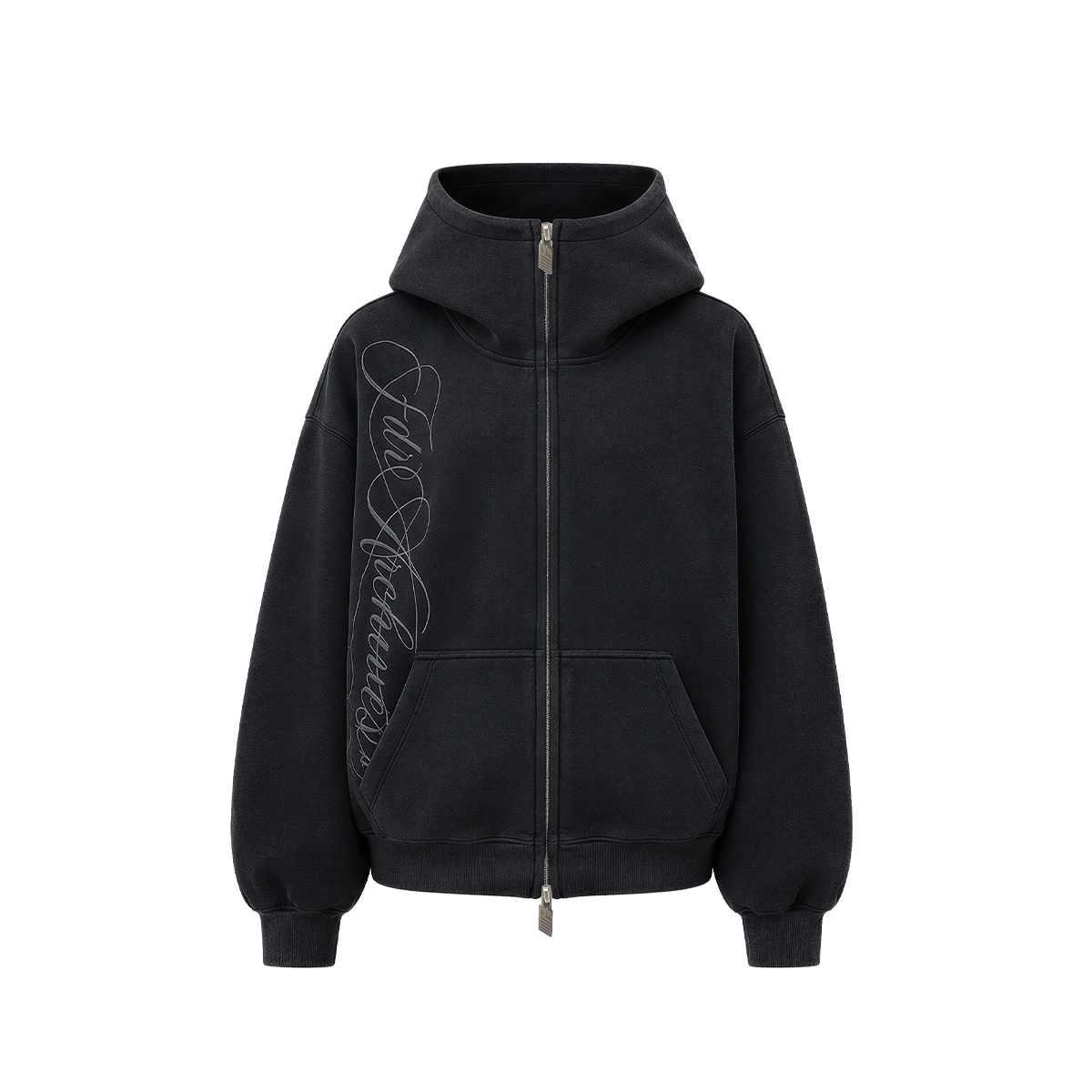Full length outfit shot of Washed Embroidery Zip Hoodie in Klein Blue - FDR