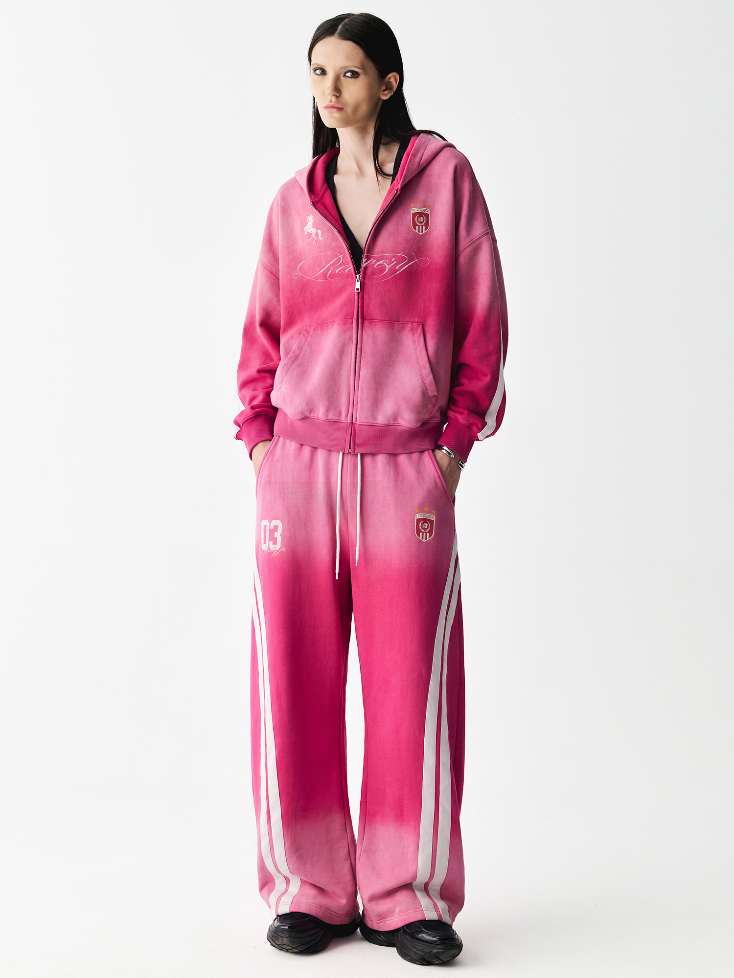 Washed Side Stripe Hoodie&Sweatpants