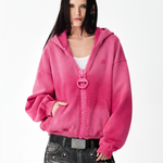 Washed O Ring Zip Hoodie in Rose (Back Profile & Fit Detail) - FDR Zip Up Oversized Hoodie - Premium Heavyweight Fleece Sweatshirt | FDR Studios