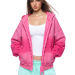 Washed O Ring Zip Hoodie in Rose (Side Angle & Oversized Silhouette Perspective) - FDR Zip Up Oversized Hoodie - Premium Heavyweight Fleece Sweatshirt | FDR Studios
