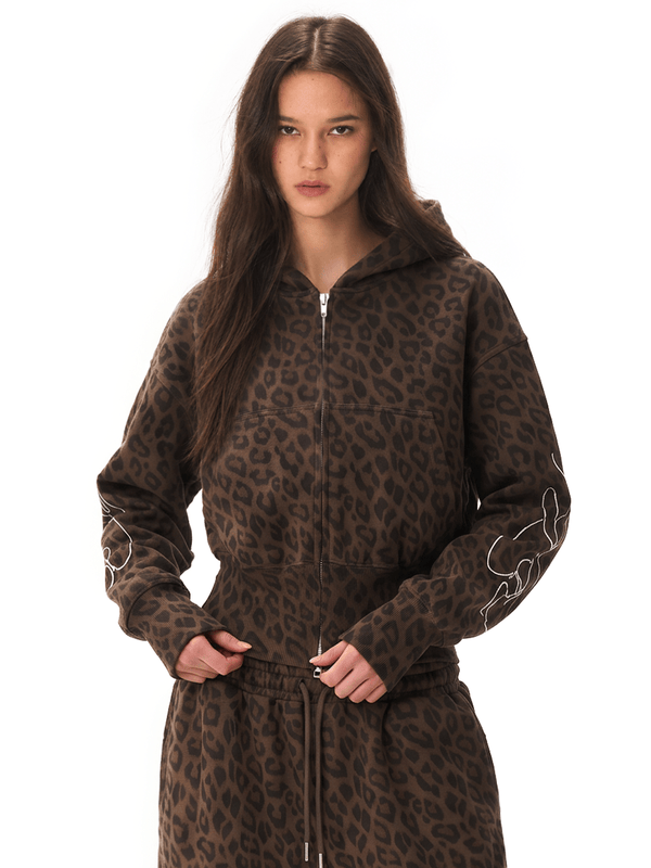 FDR Studios leopard print baggy sweatpants with gothic script embroidery