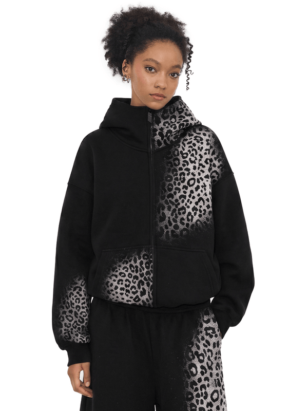 FDR Studios leopard print zip-up hoodie with  boxy fit