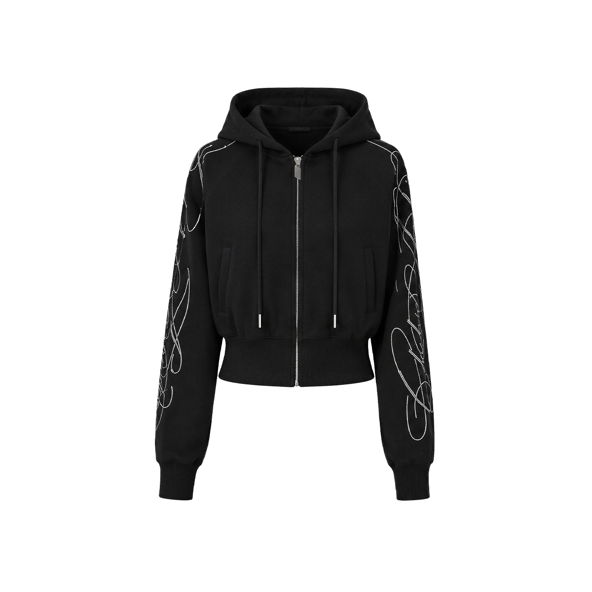 Alternative angle view of Rhinestone Zip Hoodie & Baggy Sweatpants in Black Pants - FDR