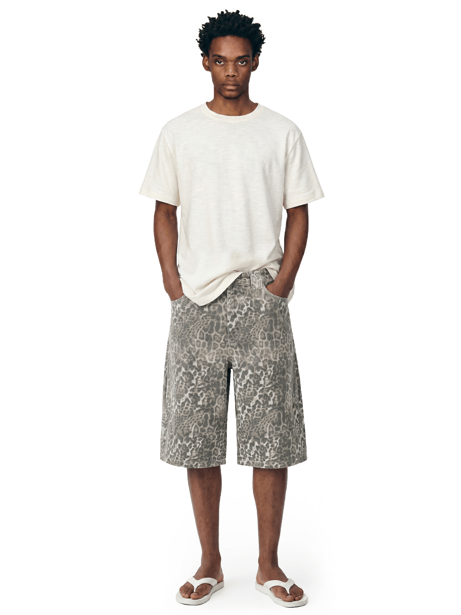 Baggy Leopard Print Jorts - Fabric Texture & Stitching Detail - Oversized Baggy Fit | FDR Studios