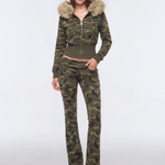 Camo Fur Crop Bomber - Front View - Y2K Streetwear | Vintage Washed Style | FDR Studios