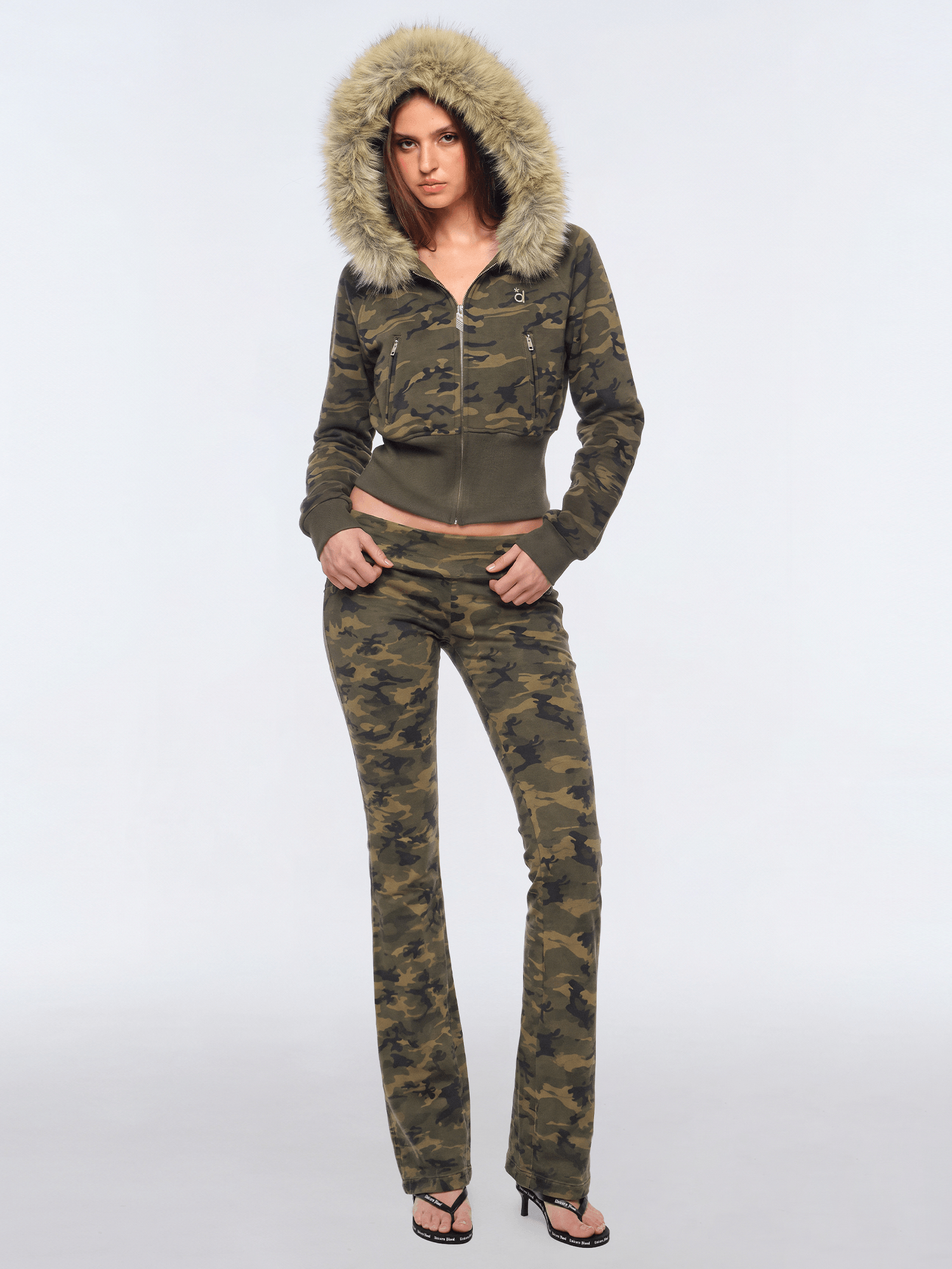 Camo Fur Crop Bomber - Back Profile & Fit Detail - Y2K Streetwear | Vintage Washed Style | FDR Studios