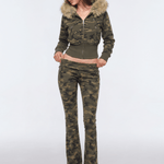 Camo Fur Crop Bomber - Fabric Texture & Stitching Detail - Y2K Streetwear | Vintage Washed Style | FDR Studios