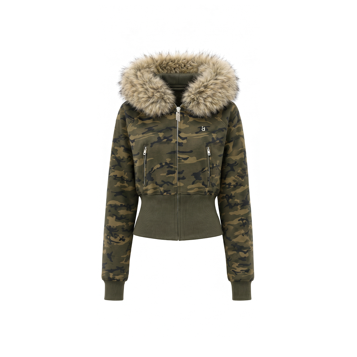 Camo Fur Crop Bomber