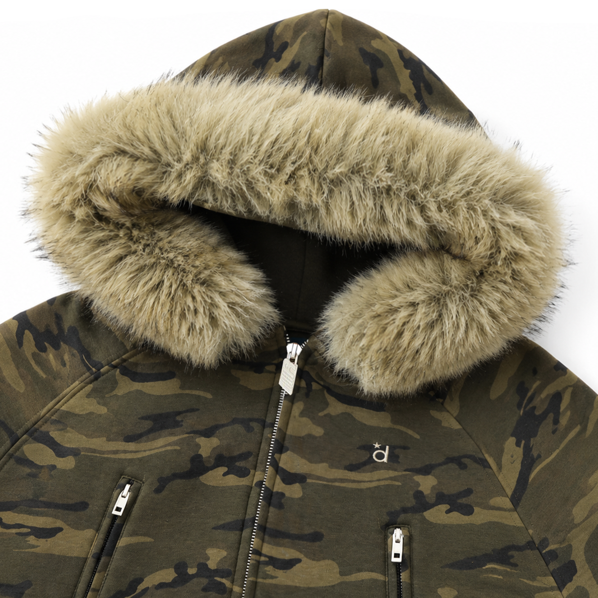 Camo Fur Crop Bomber