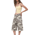Camo Denim Jorts in Camo (Fabric Texture & Close-Up Stitching Detail) - FDR Baggy Oversized Sweatpants - Relaxed Fit Streetwear Tracksuit Pants | FDR Studios