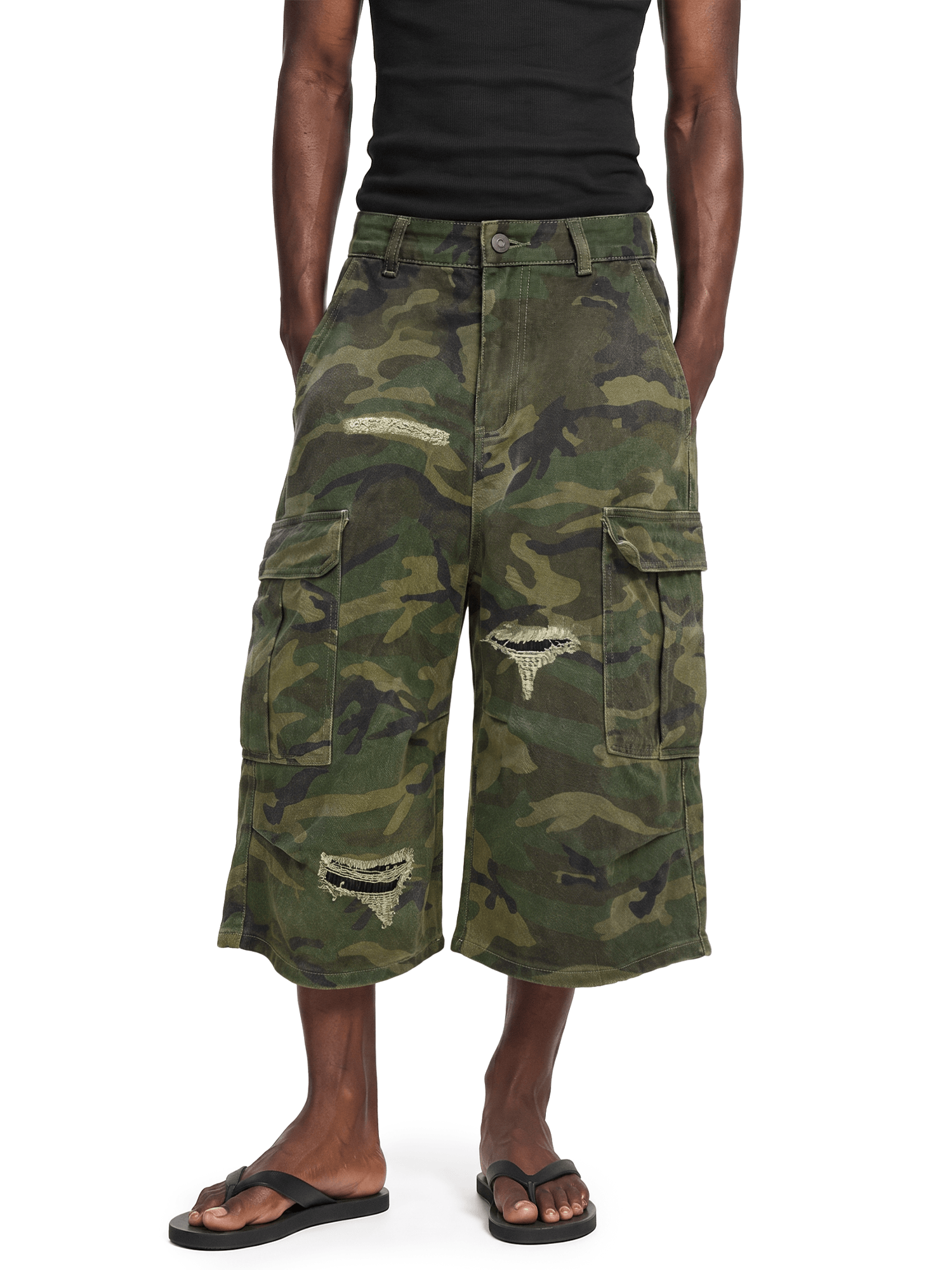 Distressed Camo Cargo Jorts