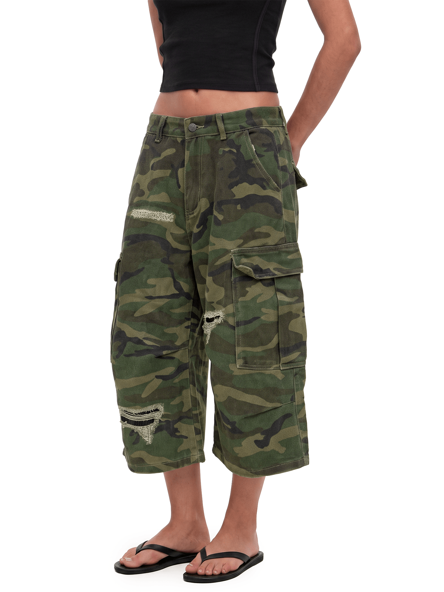 Distressed Camo Cargo Jorts