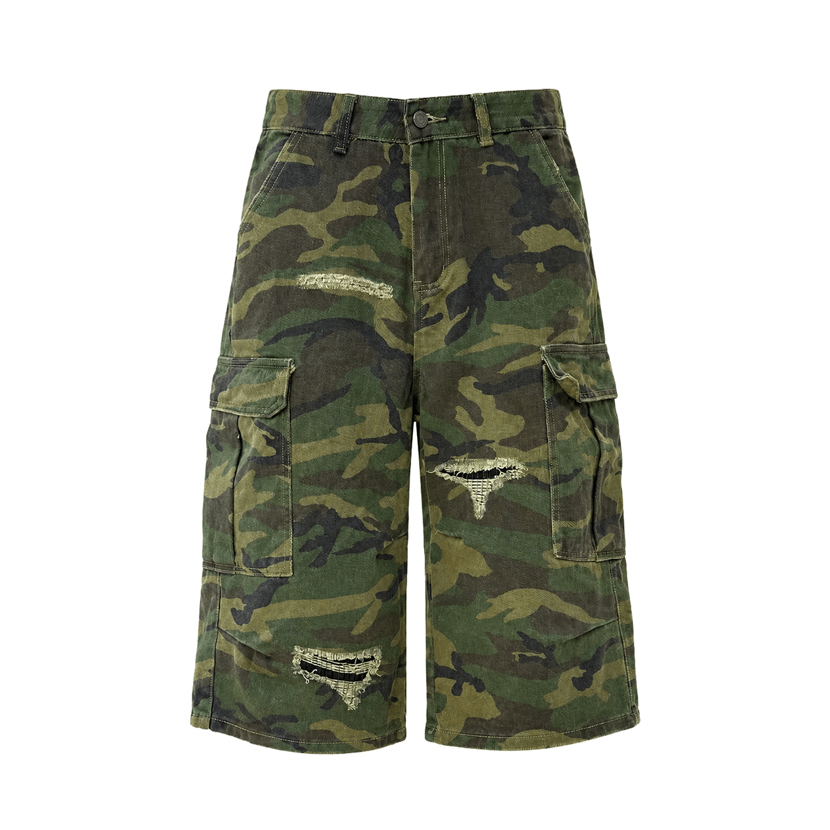 Distressed Camo Cargo Jorts