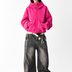 Chunky Zip High Neck Hoodie in Rose-Red (Front View Product Shot) - FDR Zip Up Oversized Hoodie - Premium Heavyweight Fleece Sweatshirt | FDR Studios