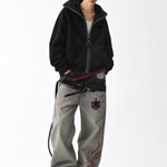 Chunky Zip High Neck Hoodie in Rose-Red (Side Angle & Oversized Silhouette Perspective) - FDR Zip Up Oversized Hoodie - Premium Heavyweight Fleece Sweatshirt | FDR Studios