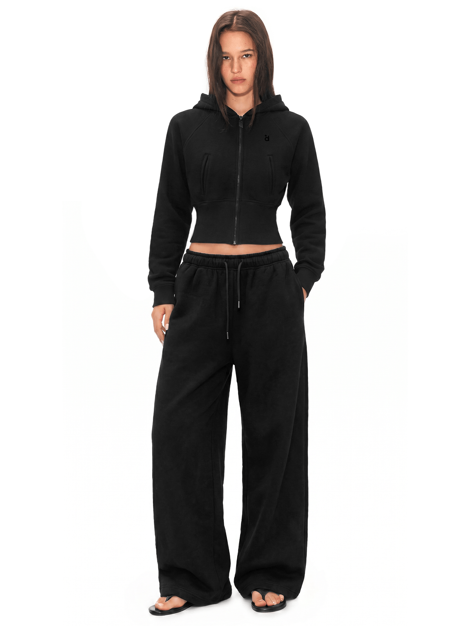 Cropped Cinch Zip Hoodie & Straight Sweatpants - Fabric Texture & Stitching Detail - Streetwear Aesthetic | FDR Studios