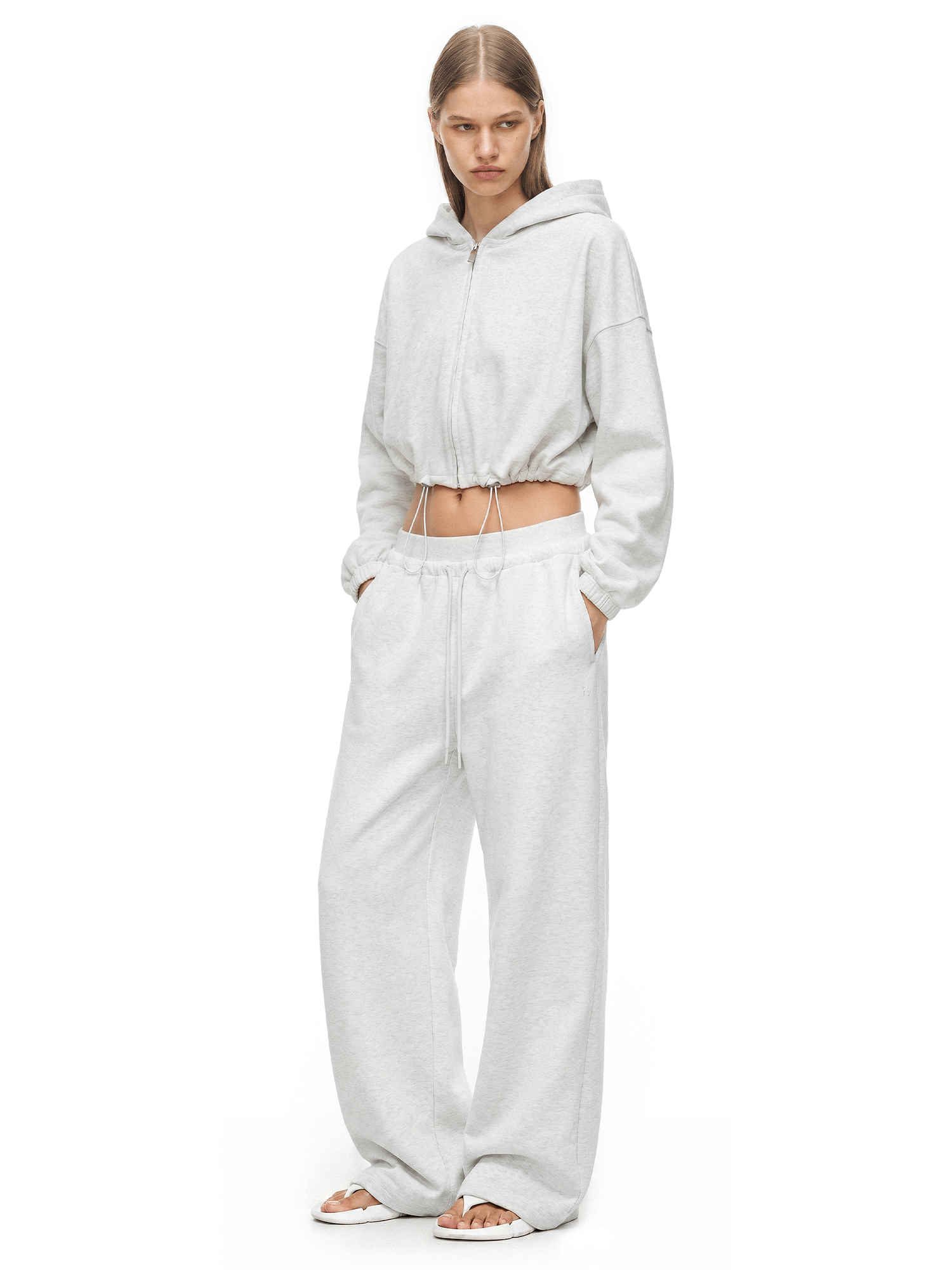 Cinched-Hem Cropped Zip Hoodie