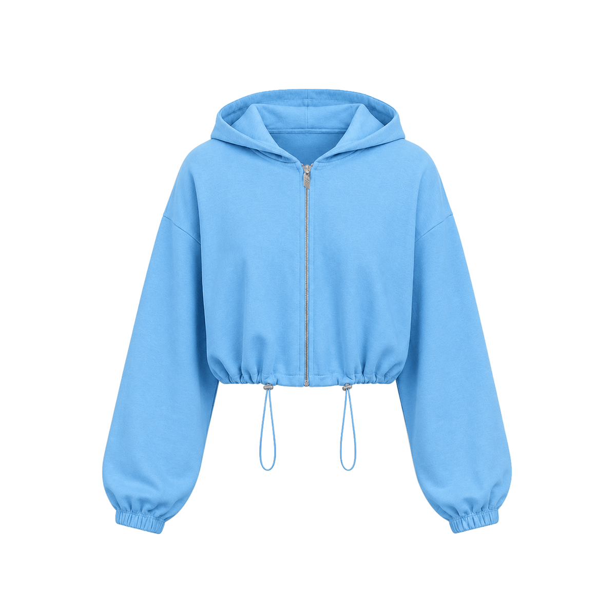 Cinched-Hem Cropped Zip Hoodie - Close-up Material & Design Feature - Streetwear Aesthetic | FDR Studios
