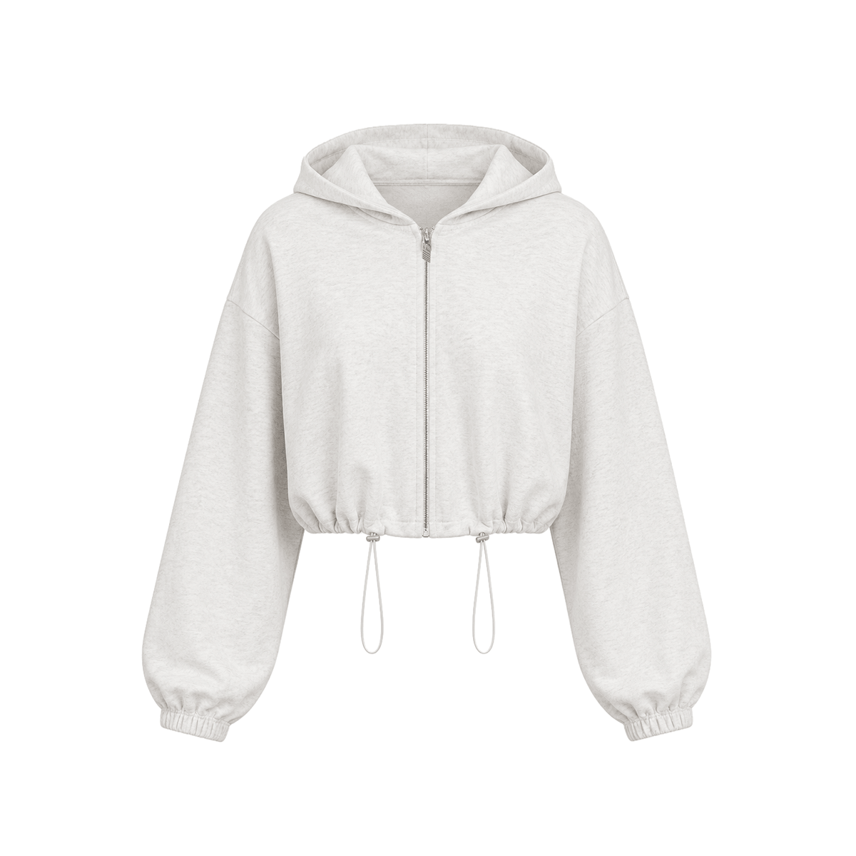 Cinched-Hem Cropped Zip Hoodie - Fabric Texture & Stitching Detail - Streetwear Aesthetic | FDR Studios