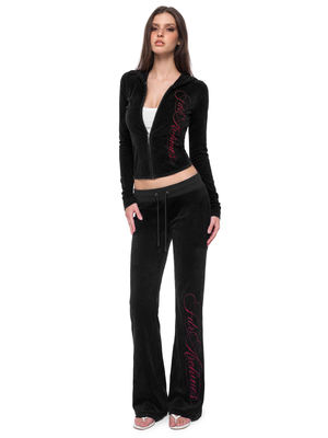 Cursive Velour Flare Pants