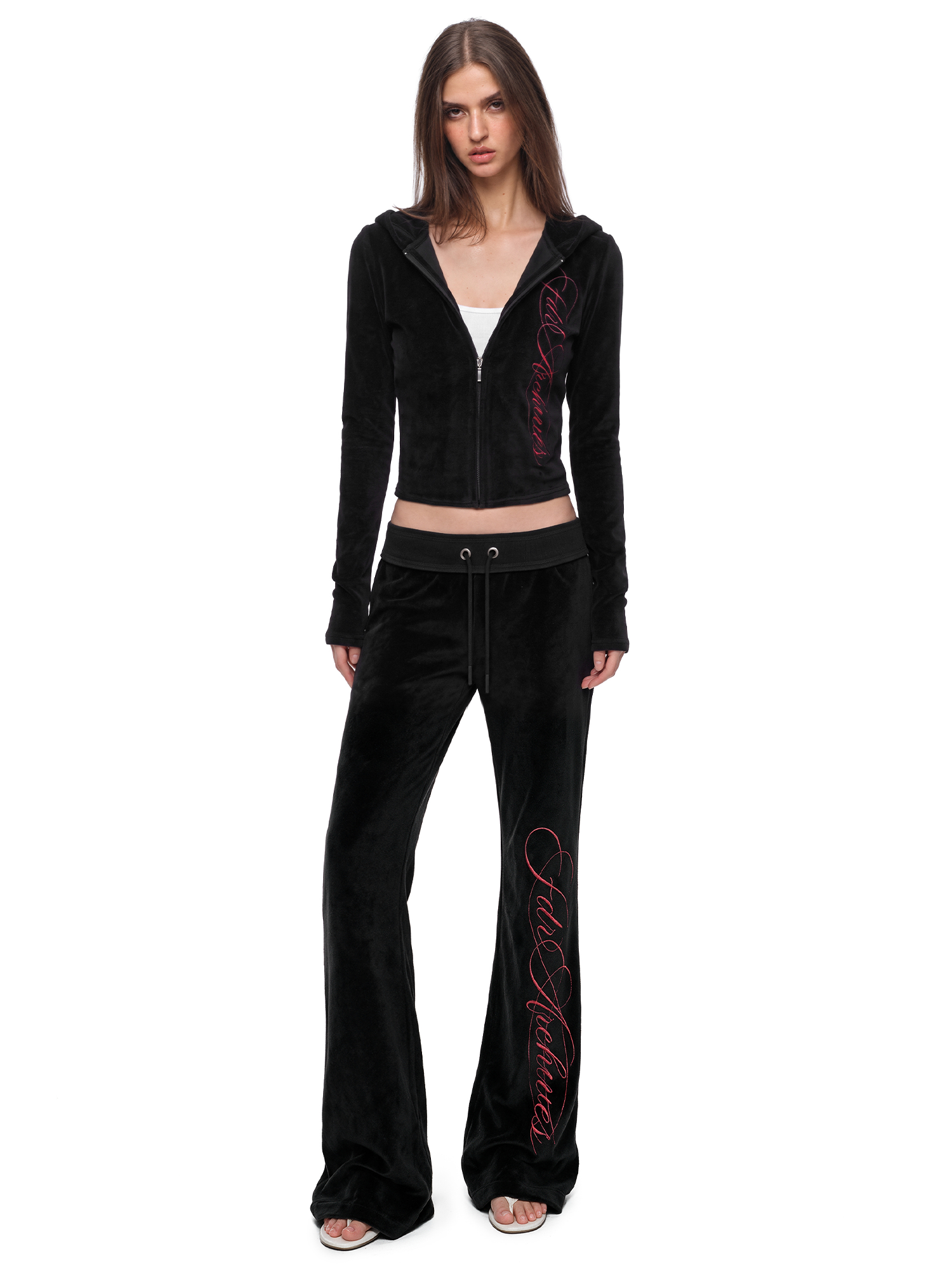 Cursive Velour Zip Hoodie