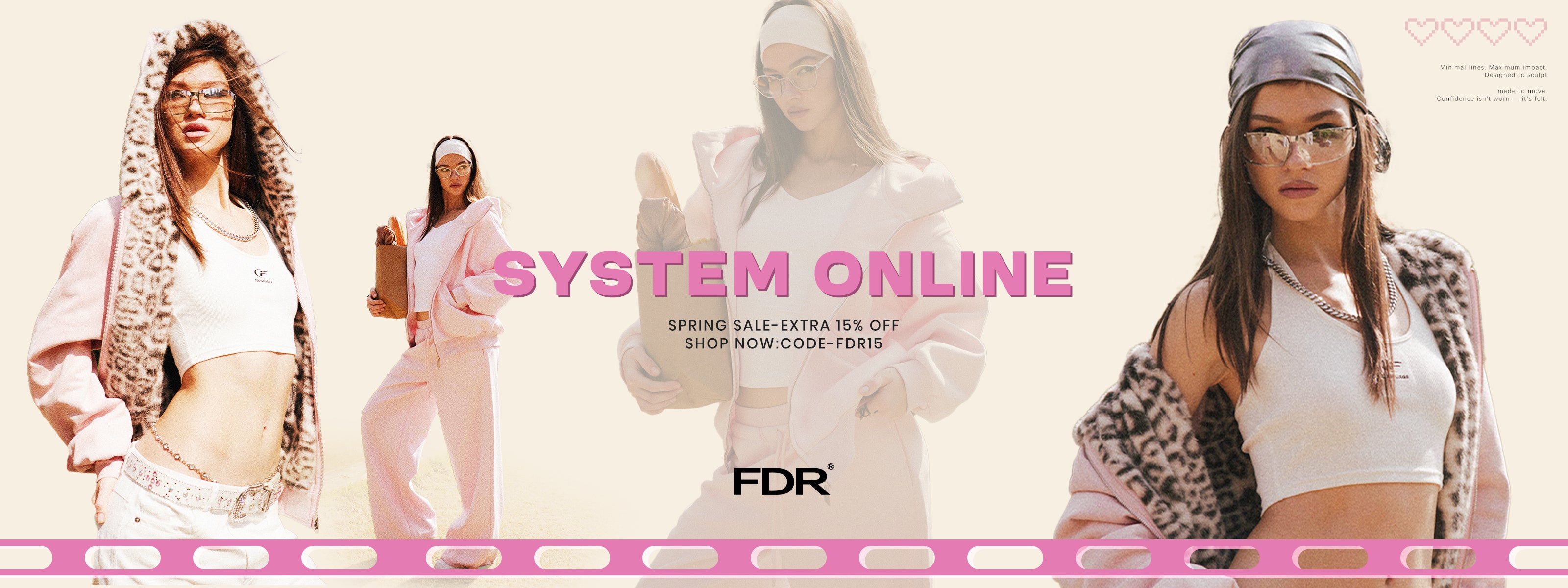 Cyber Y2K aesthetic model wearing baby pink graphic crop top, trendy female streetwear fashion