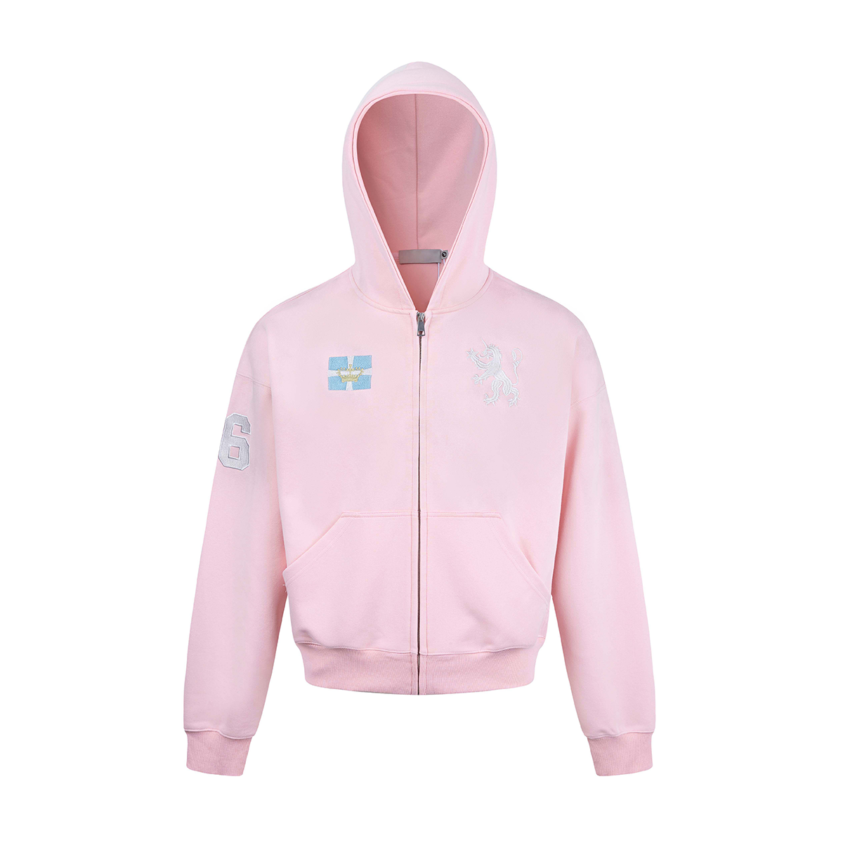 Distressed Patched Zip Hoodie
