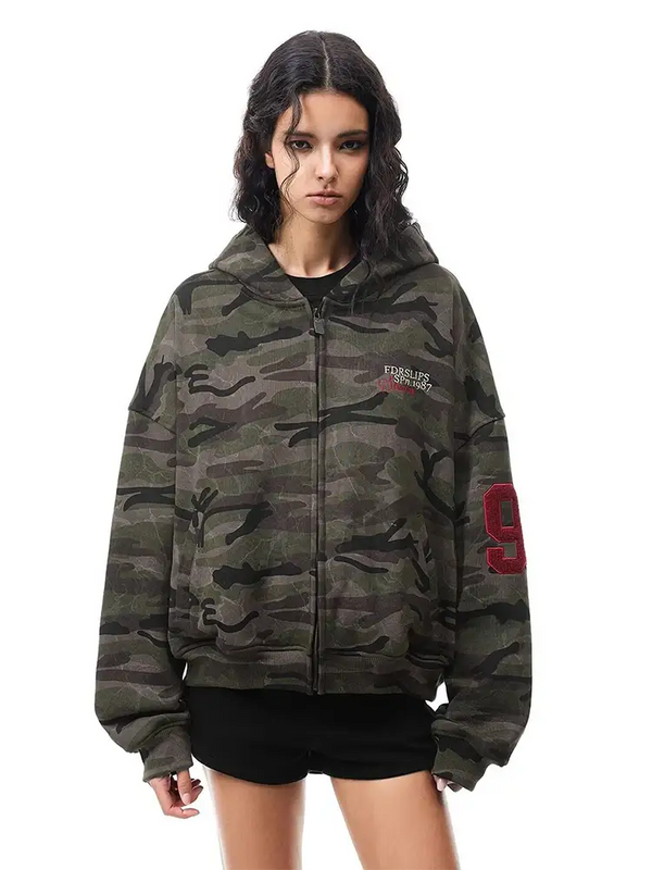 Chaos Camo Hoodie - Fabric Texture & Stitching Detail - Streetwear Aesthetic | FDR Studios