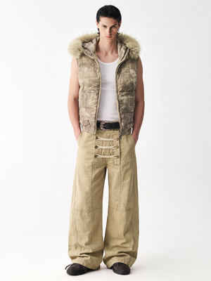 Frog-Button Wide Jeans