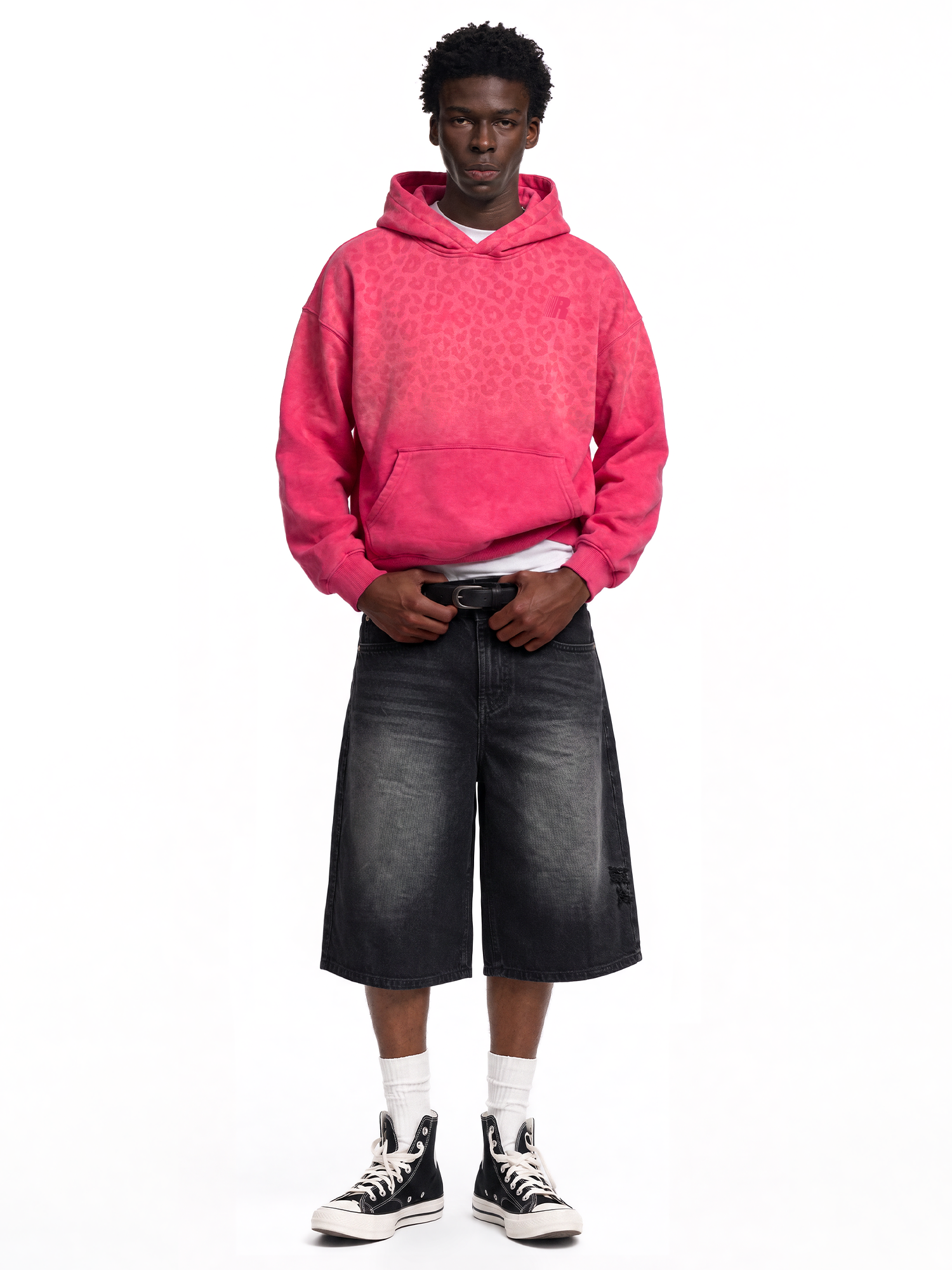 Washed Leopard Gradient Hoodie in Rose Pink (Front View Product Shot) - FDR Oversized Heavyweight Hoodie - Official Streetwear Sweatshirt | FDR Studios