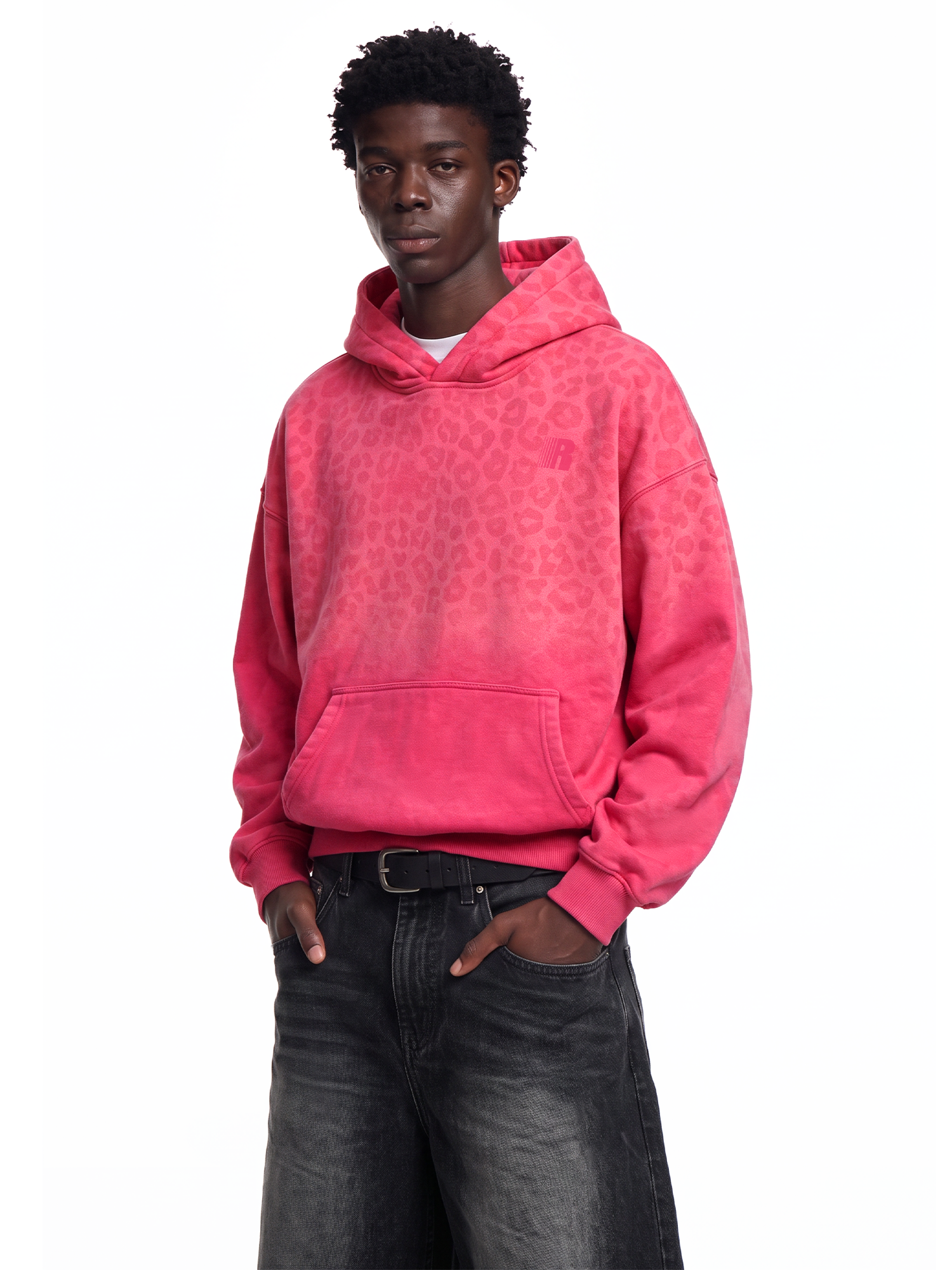 Washed Leopard Gradient Hoodie in Rose Pink (Back Profile & Fit Detail) - FDR Oversized Heavyweight Hoodie - Official Streetwear Sweatshirt | FDR Studios