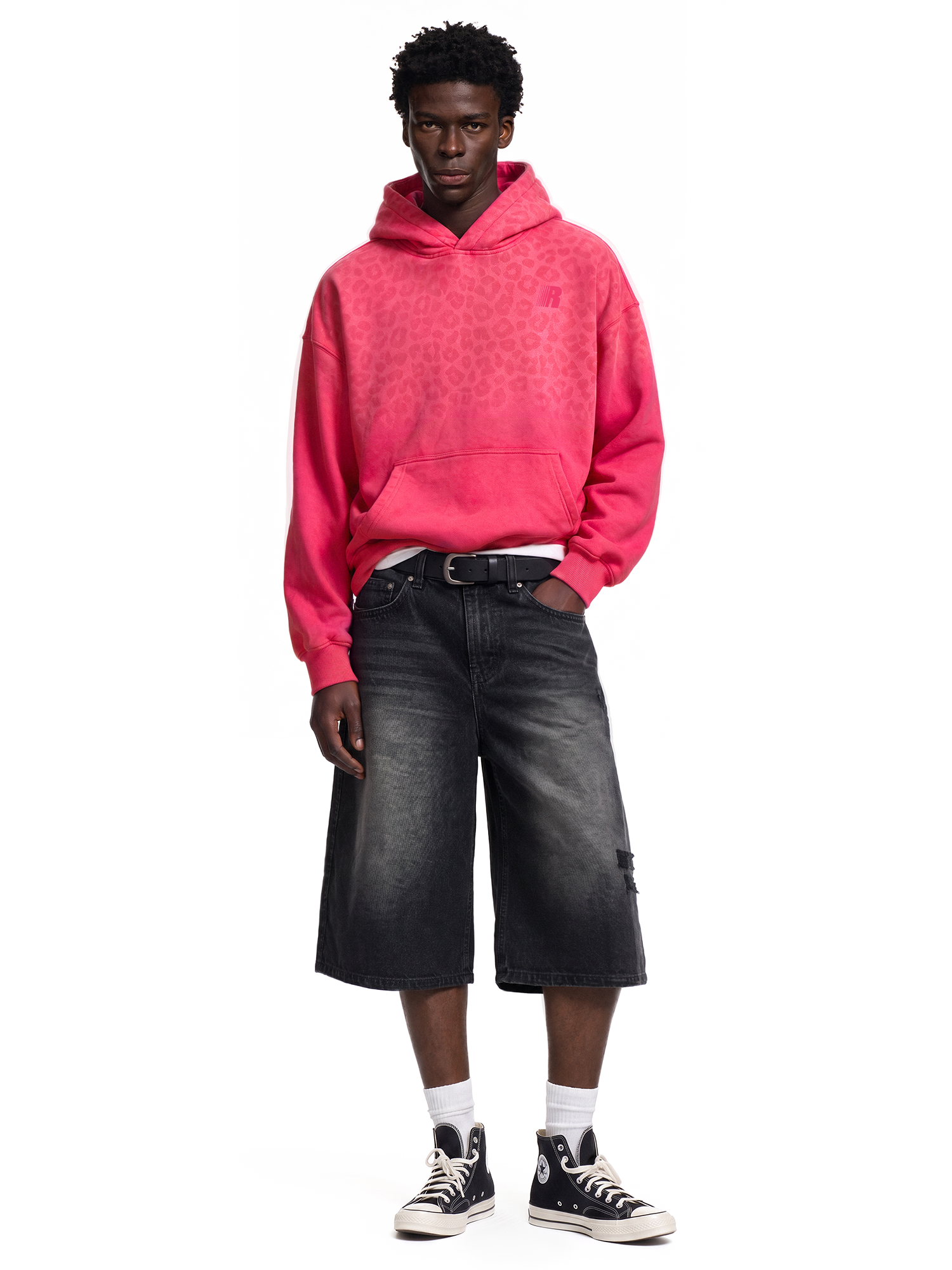 Washed Leopard Gradient Hoodie in Rose Pink (Fabric Texture & Close-Up Stitching Detail) - FDR Oversized Heavyweight Hoodie - Official Streetwear Sweatshirt | FDR Studios