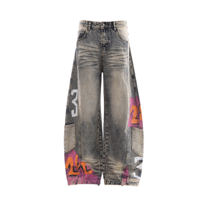 Distressed Graffiti Cargo Jeans