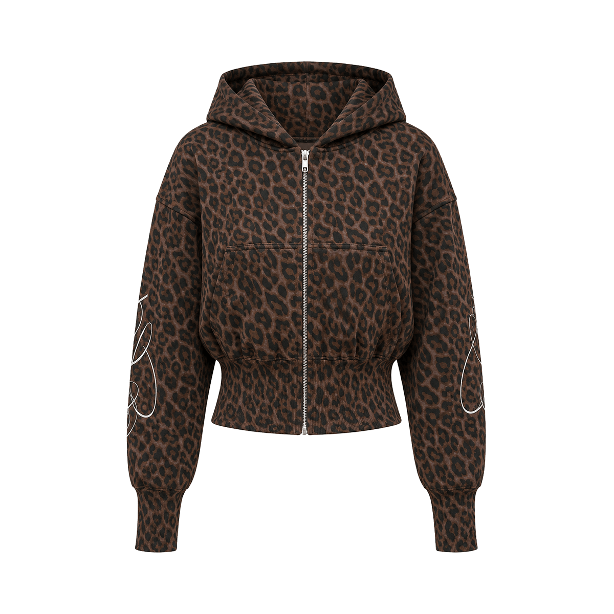 Close-up detail view of Graffiti Leopard Zip Hoodies in Red Hoodie - FDR