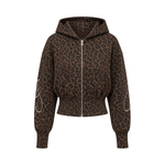Close-up detail view of Graffiti Leopard Zip Hoodies in Red Hoodie - FDR