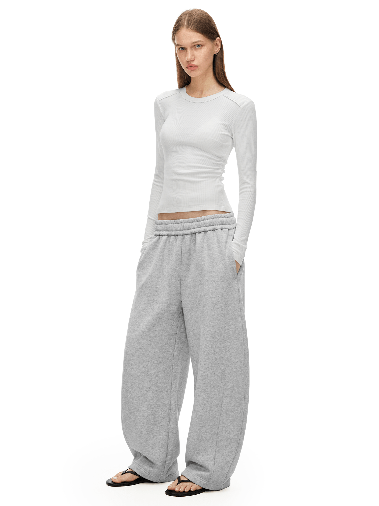 Styling look of Graphic Back Baggy Sweatpants in Light Gray - FDR