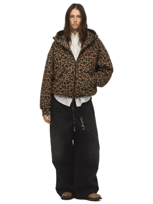 High-Neck Leopard Fleece Hoodie