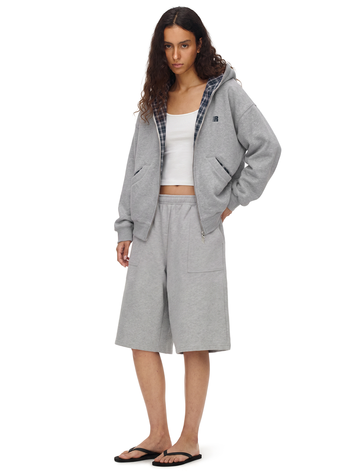 Houndstooth Placket Zip Hoodie
