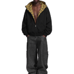 Houndstooth Placket Zip Hoodie in Heather Gray (Full Body Outfit & Model Styling View) - FDR Zip Up Oversized Hoodie - Premium Heavyweight Fleece Sweatshirt | FDR Studios