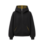 Houndstooth Placket Zip Hoodie in Heather Gray (Style Perspective Shot 6) - FDR Zip Up Oversized Hoodie - Premium Heavyweight Fleece Sweatshirt | FDR Studios