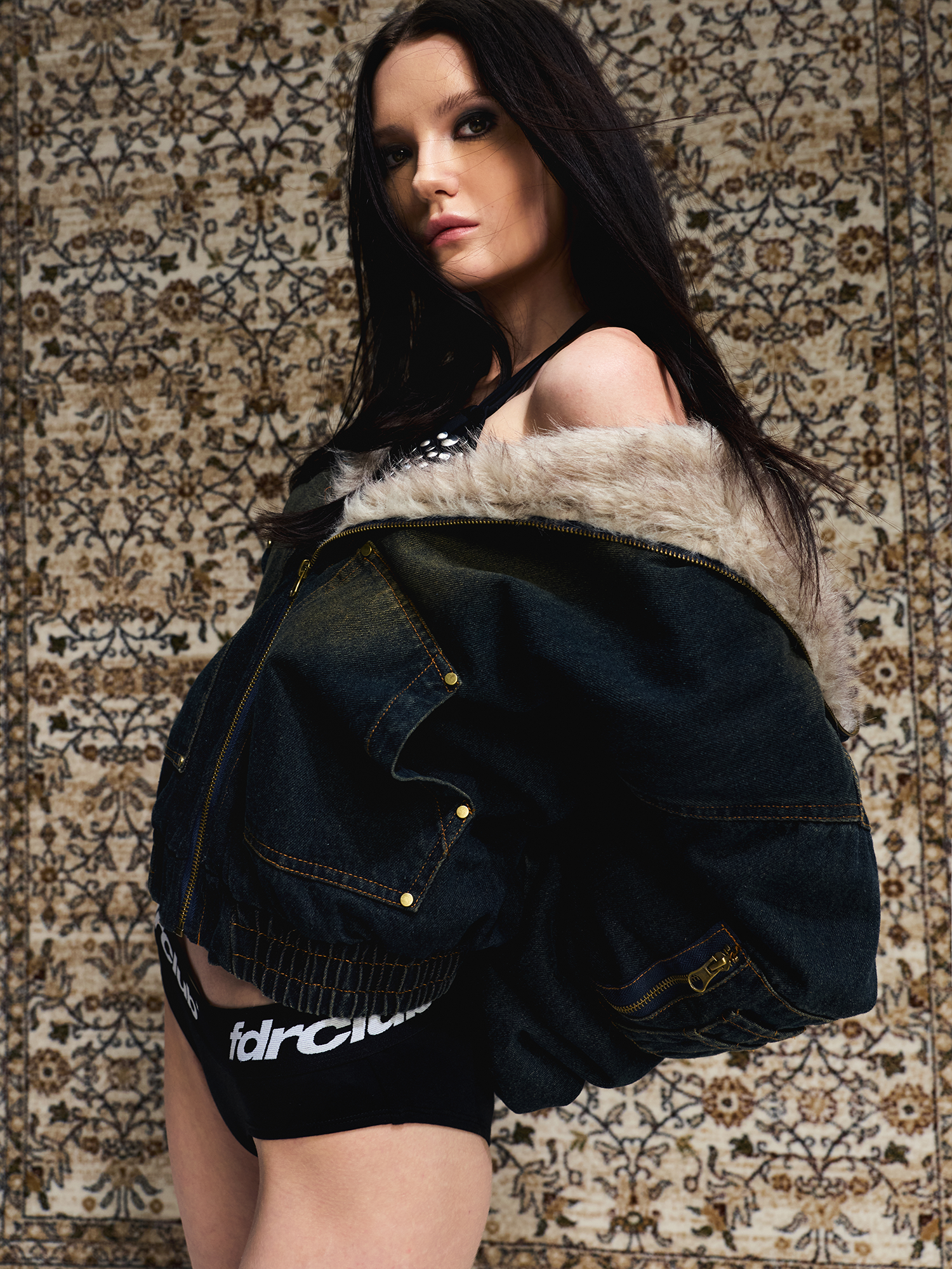 Fur Trim Denim Bomber