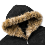 Faux Leather Leopard Fur Jacket in Black (Back Profile & Fit Detail) - FDR Heavyweight Streetwear Outerwear Jacket - Premium Archive Fashion | FDR Studios