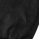 Faux Leather Leopard Fur Jacket in Black (Fabric Texture & Close-Up Stitching Detail) - FDR Heavyweight Streetwear Outerwear Jacket - Premium Archive Fashion | FDR Studios