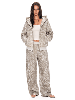 Leopard-Kapuzenpullover mit Reißverschluss und hohem Kragen