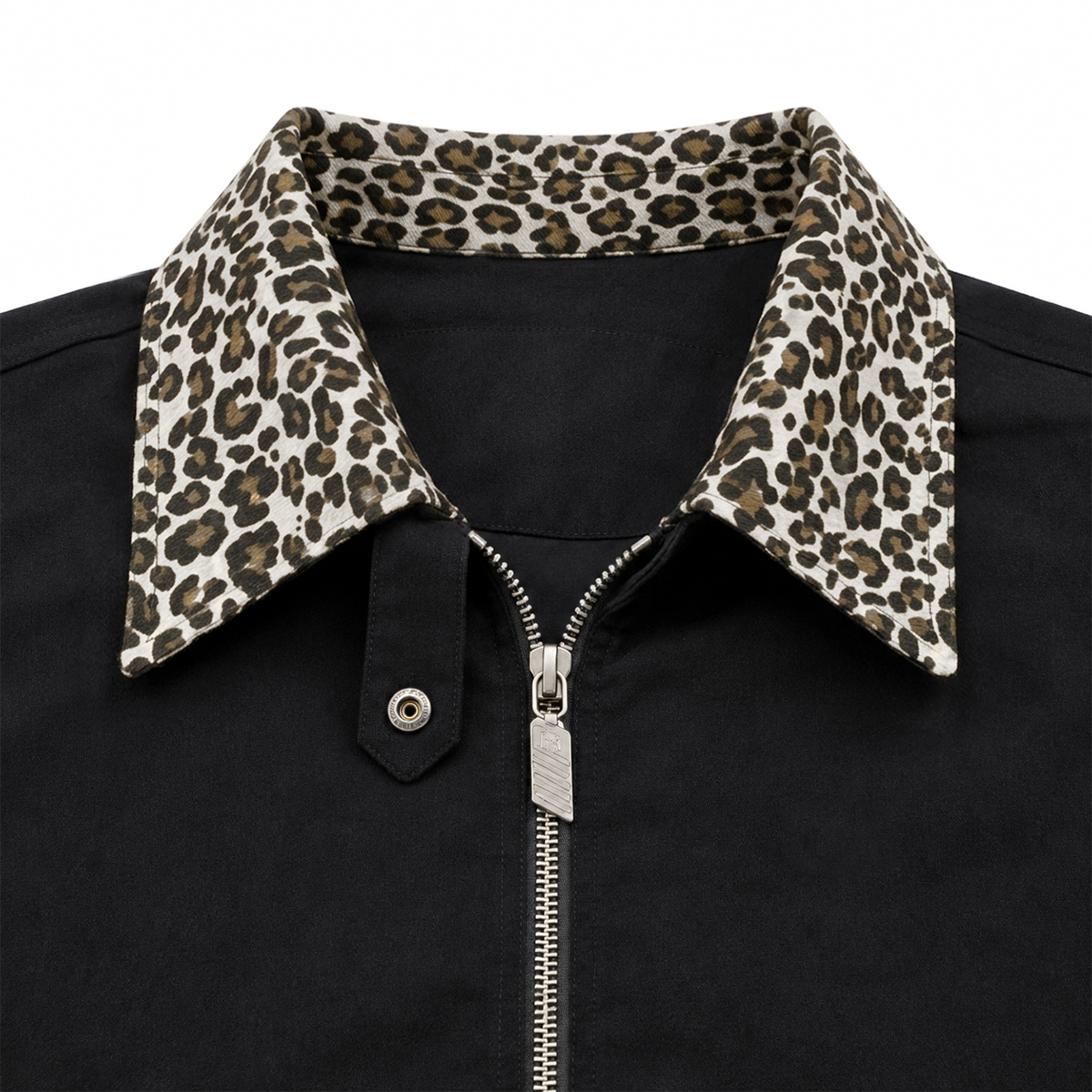 Leopard Patchwork Bomber Jacket in Black (Fabric Texture & Close-Up Stitching Detail) - FDR Heavyweight Streetwear Outerwear Jacket - Premium Archive Fashion | FDR Studios
