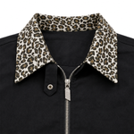 Leopard Patchwork Bomber Jacket in Black (Fabric Texture & Close-Up Stitching Detail) - FDR Heavyweight Streetwear Outerwear Jacket - Premium Archive Fashion | FDR Studios