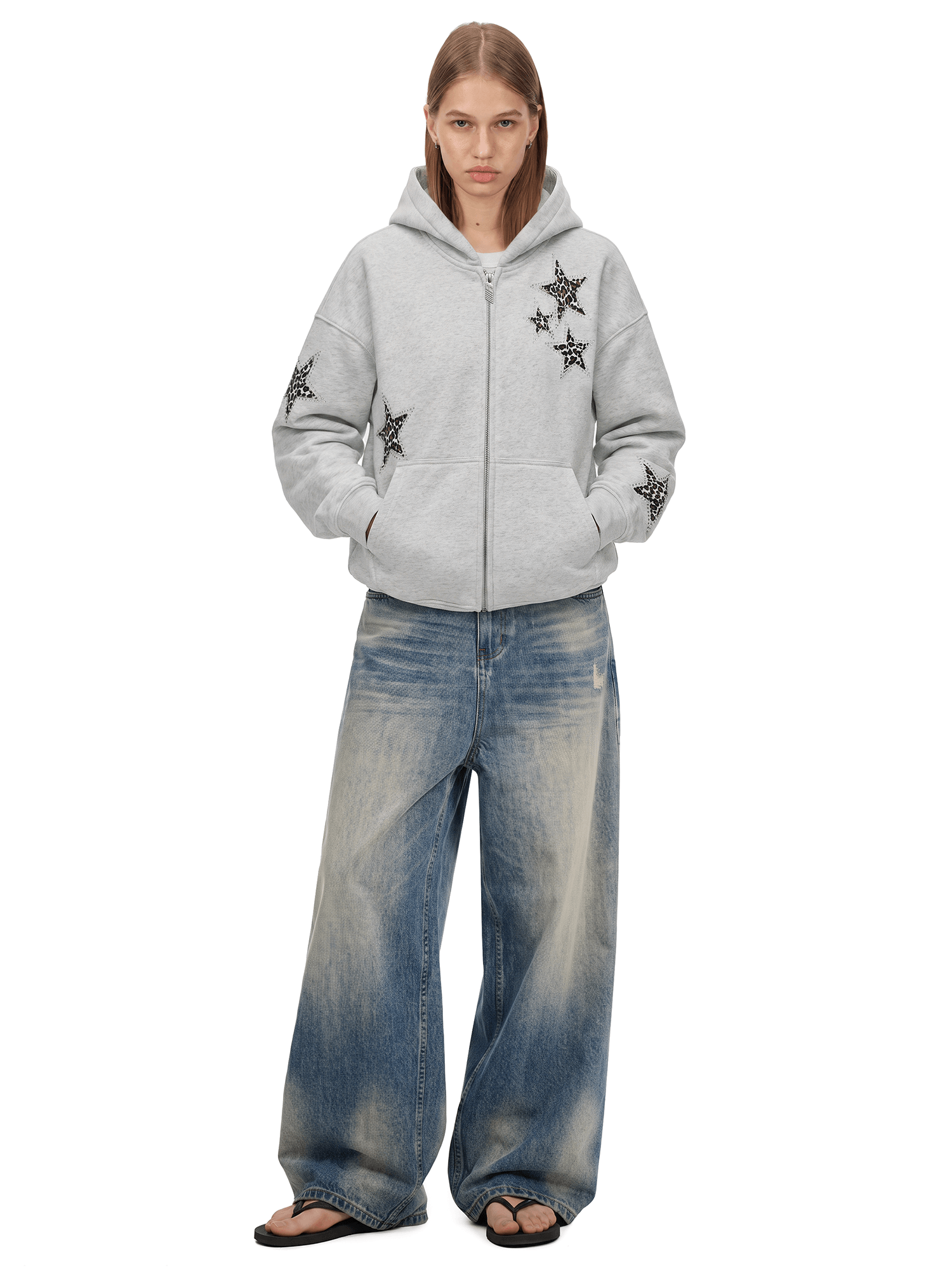 Leopard Star Zip Hoodie - Side Angle & Silhouette Detail - Streetwear Aesthetic | FDR Studios