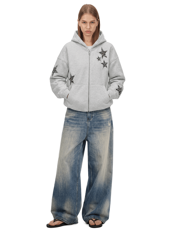 Leopard Star Zip Hoodie - Side Angle & Silhouette Detail - Streetwear Aesthetic | FDR Studios