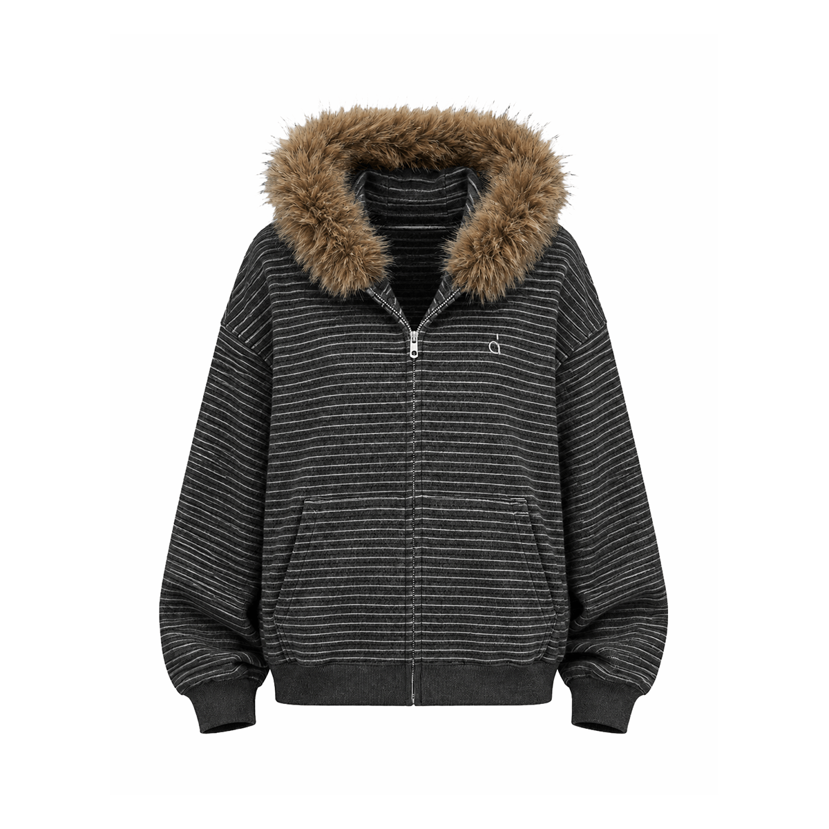Kapuzenpullover aus gestreiftem Kunstfell