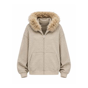 Hoodie luxe à rayures et fourrure